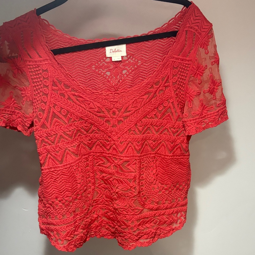 Deletta Red Lace Blouse medium Anthropologie